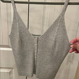 aerie Ribbed V‑Neck Button Front Camisole - Light Gray